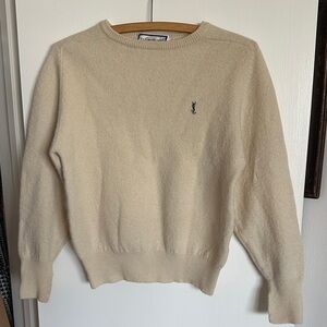 Yves Saint Laurent Beige Crewneck Wool Sweater with Logo